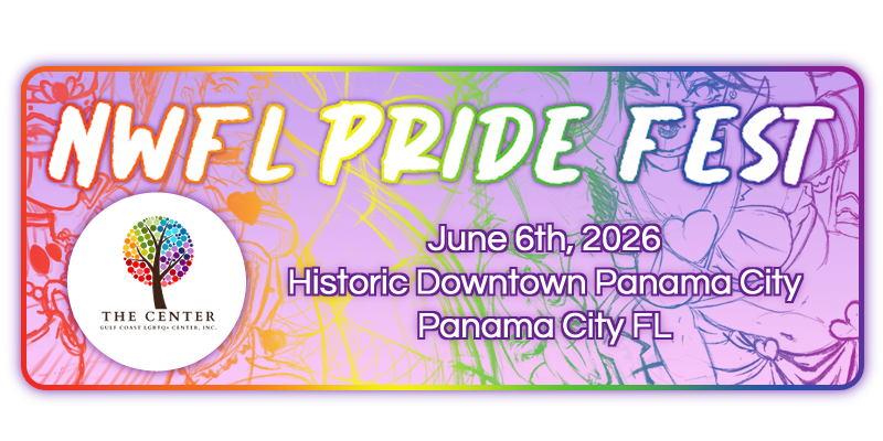 NWFL Pride Fest is on June 6th 2026 at Historic Downtown Panama City in Panama City Florida. The event is hosted by The Center, Gulf Coast LGBTQ+ Center, INC.